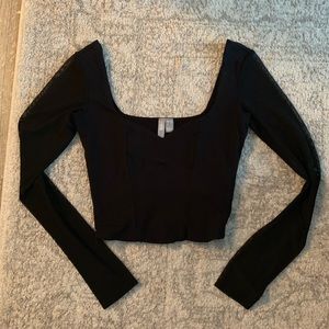 ASOS black crop top sweetheart neck mesh sleeve